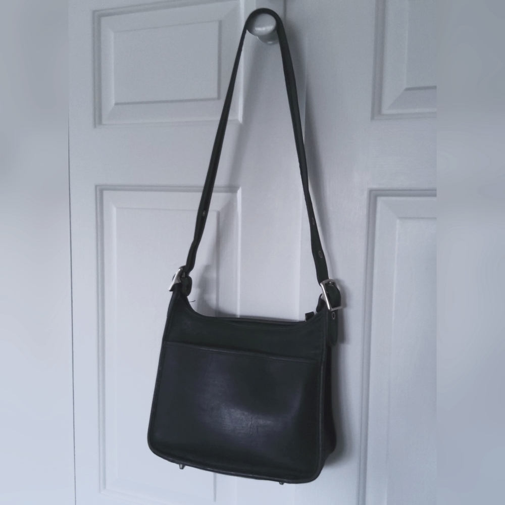 Authentic Vintage Coach Black Leather Shoulder Bag with Silver hardware